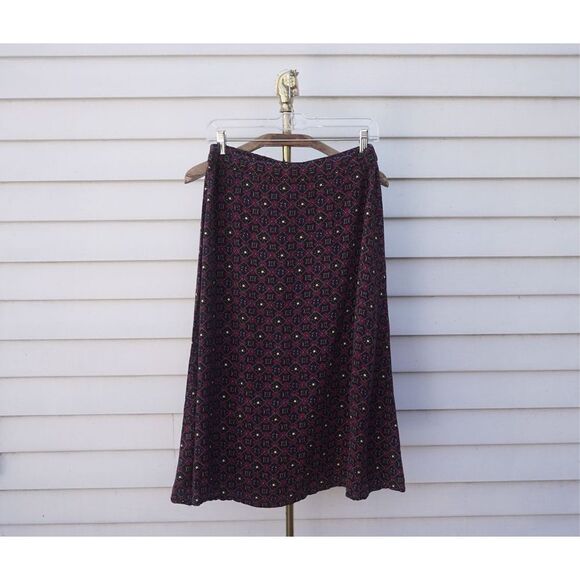 Vintage 00s Laura Scott Burgundy A-Line Midi Skirt - Picture 1 of 6
